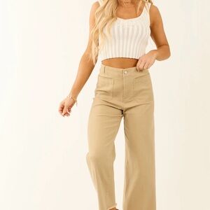 Khaki Stretchy Denim Straight Patch Pocket Jeans